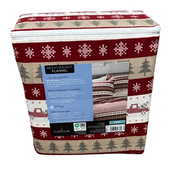Cuddl Duds Festive Holiday Red Truck Heavyweight Twin Flannel Sheets Winter NWT - Picture 8 of 13